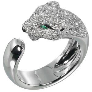 CARTIER PANTHERE Ring K18 white gold/diamond/Emerald #8.6(US Size) 15.94g